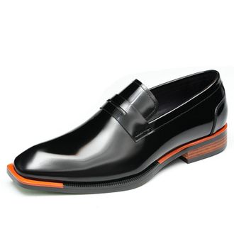 Generic Mens Square Toe Patent Leather Loafers Low Block Heel Formal Shoes Slip on Evening Party Prom Shoes,Black,4.5 UK