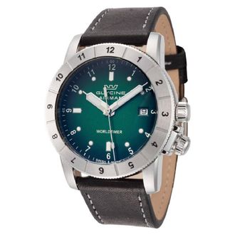 Glycine Airman Contemporary Worldtimer Quartz Green Dial Mens Watch GL1021