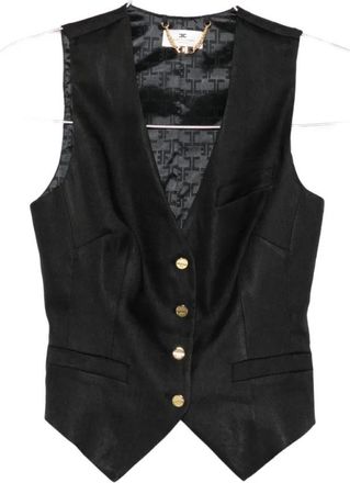 Elisabetta Franchi Gilet van een mix van linnen en cr&ecirc;pe - Dames - Gillet - Zwart - S - Linnen - Kostuums
