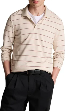 Vince Striped Long Sleeve Polo in Smock White/deep Sat at Nordstrom, Size Small