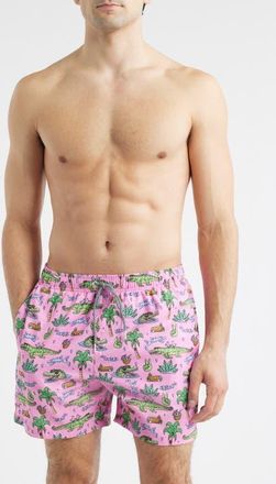 Boardies Crocodile Print Mid Length Swim Trucks in Pink at Nordstrom, Size Medium