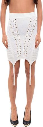 Balmain White Knitted Above Knee Skirt