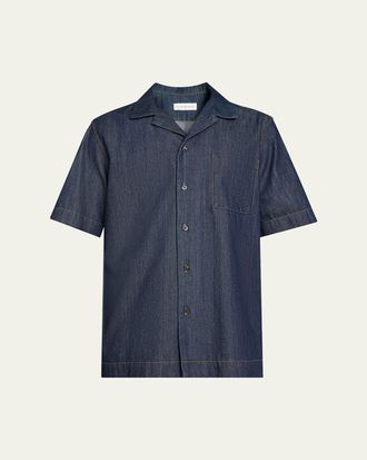 Dries Van Noten Mens Dark Blue Denim Short-Sleeve Shirt