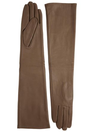 Dents Mia Leather Long Gloves - Brown - M