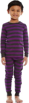 Leveret Kids Two-Piece Striped Cotton Matching Family Pajamas in Purple & Dark Gray at Nordstrom, Size 12