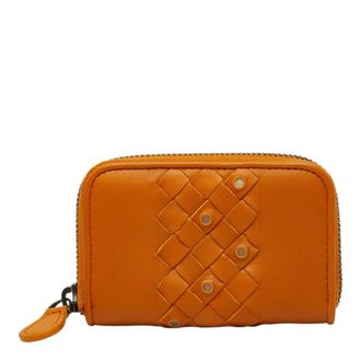 Bottega Veneta Intrecciato Brown Orange Leather Long Wallet (Bi-Fold) (Pre-Owned)