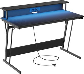 Vasagle Escritorio para juegos con luces led de color negro carb&oacute;n
