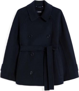 Max Mara Mantel S Smmlouise - Dames - Jas met riem - Blauw - L - Wol - Jassen