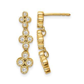 Diamond2Deal 14k Gold 3/8 ct Lab Grown Diamond Floral Bloom Dangle Earrings VS Clarity, D-E Color
