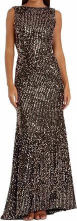 Mac Duggal Sleeveless Cowl Back Sequin Evening Gown In Bronze
