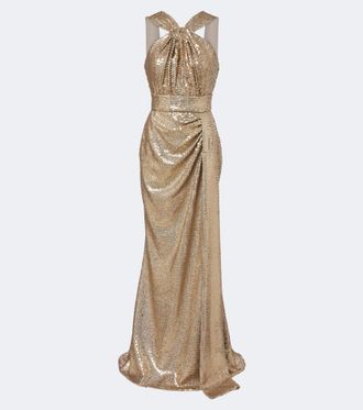 Elie Saab Draped sequined halterneck gown
