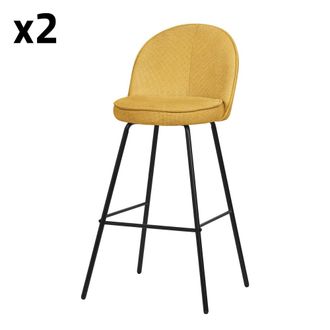 ML Design Set de 2 Taburetes de bar mostaza 75cm tapizado estructura met&aacute;lica