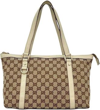 Gucci Beige Canvas Leather Tote Bag (Pre-Owned)
