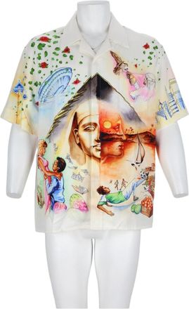 Casablanca Grey Artistic Print Short-Sleeve Viscose-Blend Casual Shirt