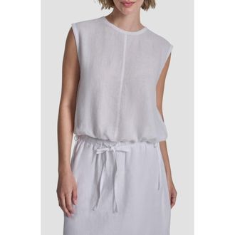 DKNY Drawstring Hem Linen Top in White at Nordstrom, Size X-Large