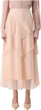 Twinset Lange Tule Rok met Kant Details - Dames - Maxi Rokken - Roze - L - Tule - Rokken