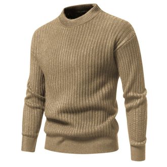 Generic Mens Knit Jumper Pullover Chunky Button Neck Casual Knitted Cable Knitwear White Crew Neck Jumper Men