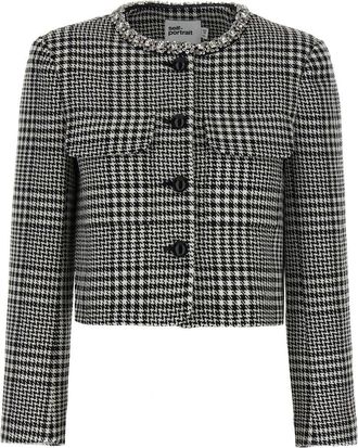 Self Portrait Houndstooth Crystal Trim Blazer