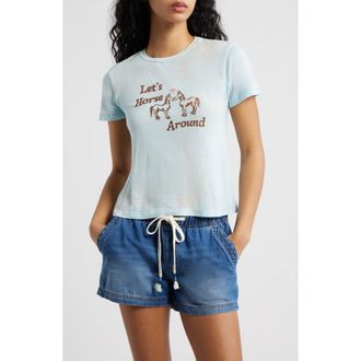 Daydreamer Lets Horse Around Burnout Graphic T-Shirt in Blue at Nordstrom, Size X-Small