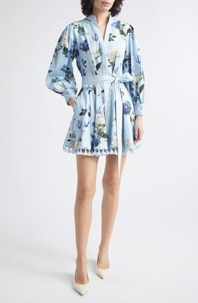 Alice & Olivia Lucy Floral Long Sleeve Minidress in Fly Away at Nordstrom, Size 10