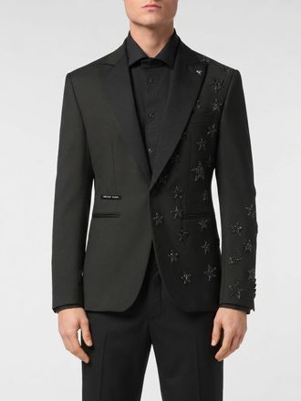 Philipp Plein Blazer di lana a monopetto con stelle di cristalli all-over