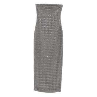 Rotate ROTATE Birger Christensen, Party Dresses, female, Gray, Size: M Beaded Maxi Tube Dress