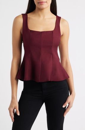 Nikki Lund Maron Square Neck Sleeveless Peplum Top in Burgundy at Nordstrom, Size X-Small