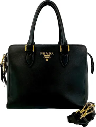 Prada Black Leather Handbag Shoulder Bag Tote Bag (Pre-Owned)