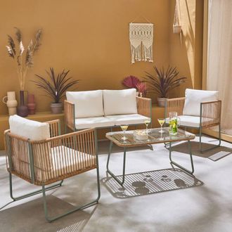 Sweeek 4-seater Garden Sofa Set With Plastic Ropes In Galvanised Steel in Khaki