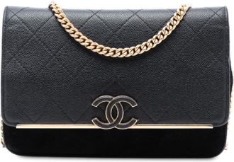 Chanel Pre-owned Womens Stitched Caviar And Suede Lady Coco Wallet On Chain - Black Leather - One Size
