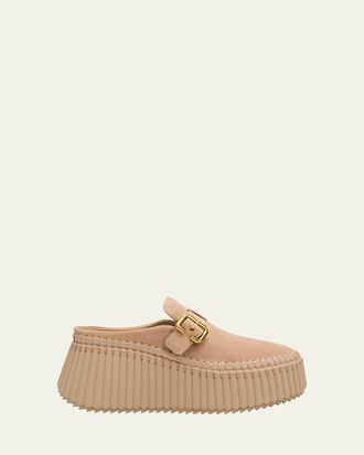 Chlo&eacute; 75mm Nama Suede Platform Clogs