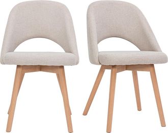 Miliboo Miliboo - Set De 2 Sillas N&oacute;rdicas De Tela Efecto Aterciopelado Texturizado Beige Con Patas De Haya Maciza Cosette