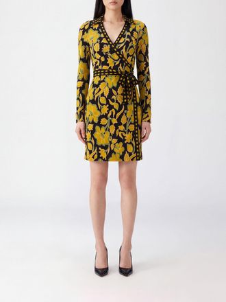 Diane Von F&uuml;rstenberg Floral Print Long Sheath Dress with Ruched Waist and Front Slit