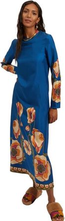 La DoubleJ Zijden Twill Lange Mouw Swing Jurk - Dames - Casual kleedjes - Blauw - XL - Kleedjes