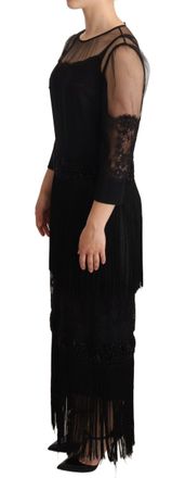 Dolce & Gabbana Womens Black Sheer Floral Lace Crystal Maxi Dress
