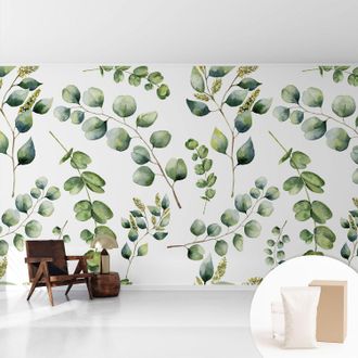 Tulup Fototapete Vliestapete Mit Kleber - Modern Wohnzimmer - Wanddekoration - Einfach Anzubringen Gr&uuml;ne Bl&auml;tter 416x254 Cm