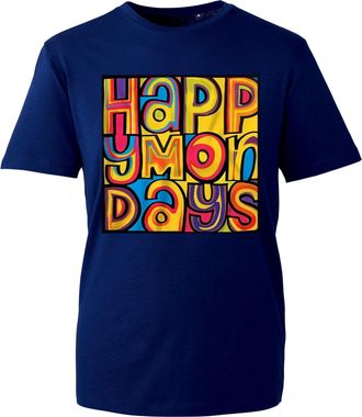 Generic Retro Happy Mondays Style T-Shirt - Colorful Psychedelic Letter Print Tee - 90s Vibes Graphic Shirt - Bold Festival Party Top (Navy, 4XL Years)