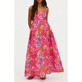 Beach Riot Rianne Floral Cotton & Linen Cover-Up Maxi Dress in Sugar Bloom at Nordstrom, Size X-Large