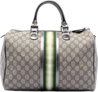 Gucci Pre-owned Womens Medium Gg Supreme Joy Web Boston Bag - Silver Textile - One Size