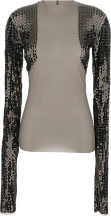 Rick Owens Dennis Cropped T-Shirt - Dames - Longsleeves - Grijs - M - Leer - Tops