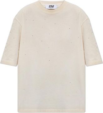 Golden Goose T-Shirt MET Glinsterende Versieringen - Heren - T-shirts - Beige - M - Katoen - Tops