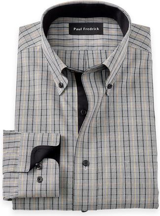 Paul Fredrick Slim Fit Non-iron Cotton Plaid Dress Shirt With Contrast Trim