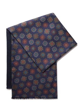 Oliver Brown Wool and Silk Large Medallion Scarf - Navy