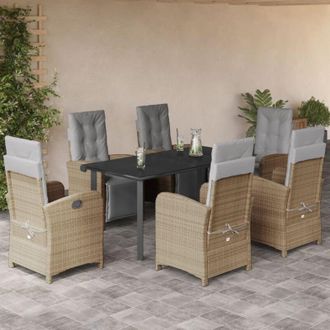 vidaXL Set Comedor De Jard&iacute;n 7 Pzas Con Cojines Rat&aacute;n Sint&eacute;tico Beige Vidaxl