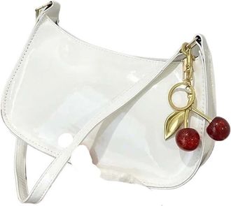 Generic Womens PU Leather Handbag Versatile Fashion Solid Color Cherry Pendant Shoulder Bag Casual Commuting Girl Underarm(White)