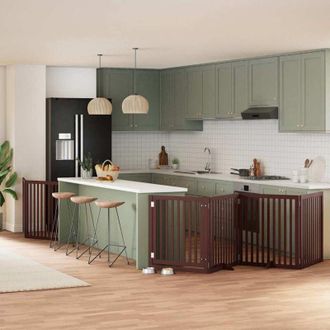 vidaXL Puerta De Perros Plegable 6 Paneles Madera &Aacute;lamo Marr&oacute;n 480 Cm Vidaxl