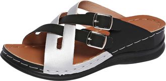 Generic Road Bike Shoes Womens 36 Womens Beach Slippers with Slope Heel Hollow Casual Slippers Slope Bottom Shoes Sandals Special Offers Womens Shoes, silver,