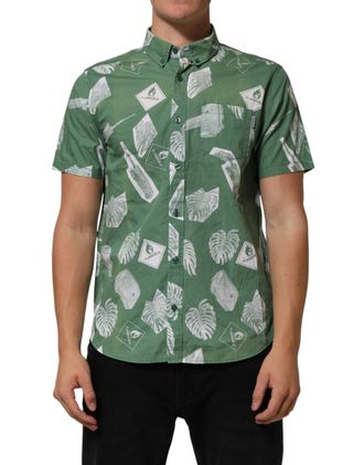 Carhartt Work in Progress Green Printed Cotton Collared Short Sleeves Polo Mens Shirt