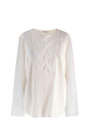 Brunello Cucinelli Cream Silk Satin Blouse Size L