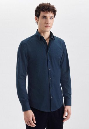 Seidensticker Businesshemd SEIDENSTICKER X-Slim, Herren, Gr. XS (36), normale &Auml;rmell&auml;ngen, blau (dunkelblau), 100% Baumwolle, gepunktet, skinny fit, 2-Knopf-Mansche
